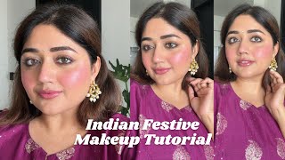 Indian Festive Makeup with Skincare  for Daytime  corallista [upl. by Assiral]