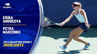 Erika Andreeva vs Petra Marcinko Highlights  2023 US Open Qualifying Round 2 [upl. by Radcliffe]