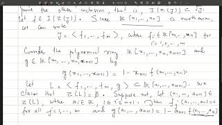 Lec 5 Hilberts Strong Nullstellensatz [upl. by Anwahsak]