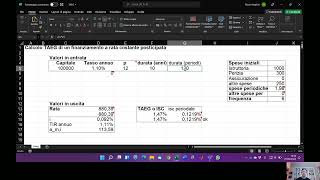 Foglio di Calcolo 1 TAEG di un finanziamento Video 1 di 2 [upl. by Troy241]