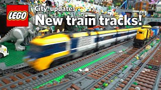 LEGO City Update New train tracks ballasting switches and finally RUNNING TRAINS April 2022 [upl. by Atnamas]