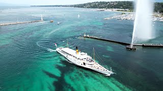 Geneva Switzerland Relaxing 4K aerial video of lake Geneva Geneva water fountain and old town [upl. by Averil]