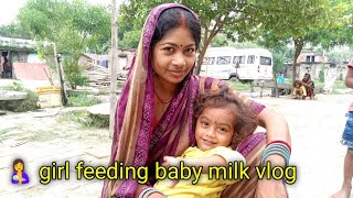 girl feeding baby milk vlog [upl. by Guise434]