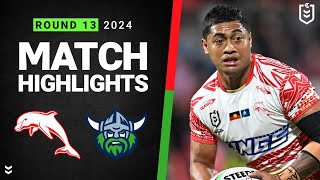 NRL 2024  Dolphins v Raiders  Match Highlights [upl. by Elbertina]