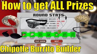 How to get all PRIZES in Chipotle Burrito Builder Event  6 Free Hats  Roll 35 Burritos in total [upl. by Yanahc]