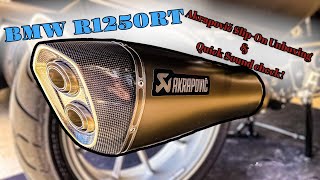 BMW R1250RT Akrapovic slipon exhaust unboxing install and quick sound check [upl. by Tnomal]