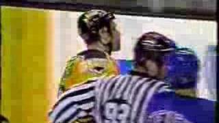 Ken Belanger hits Ulf Samuelsson into the boards from behind 3071999 [upl. by Damita]