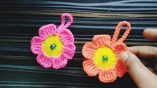 How to crochet Beautiful Flower Keyring From Bottle Cap ll Crochet DIY Tutorial ll [upl. by Cindi]