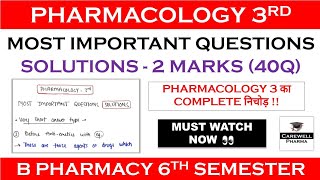 Solutions  2 Marks complete  Pharmacology 6th semester Important Questions  Carewell Pharma [upl. by Anaoy]