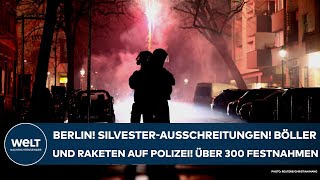 BERLIN SilvesterAusschreitungen Polizei mit Böllern und Raketen beschossen  über 300 Festnahmen [upl. by Nennahs54]