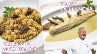 PASTA con alcachofas  LUBINA a la PLANCHA  Recetas de Arguiñano con pocos ingredientes [upl. by Donaghue534]