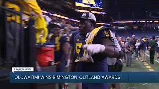 Michigans Olusegun Oluwatimi wins Outland Rimington Trophies [upl. by Truk992]