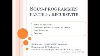 Cours 16  Les SousProgrammes Fonctions amp Procédures  Partie 5  Récursivité [upl. by Htir492]