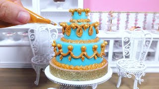 Miniature Blue and Gold Chocolate Wedding Cake  mini food ASMR [upl. by Irallih]