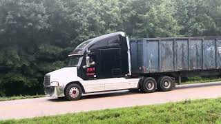 Freightliner Century Freightliner Cascadia day cab Penske KW W900 hauling a flatbed trailer [upl. by Gievlos371]