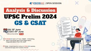 UPSC PRELIMS 2024  GENERAL STUDIES amp CSAT  ANALYSIS amp DISCUSSION  GS18th amp CSAT19th JUNE  10AM [upl. by Nailij]