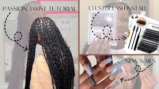 Weekly Vlog passion twist tutorial  new nails  eyebrow threading  cluster lash install  MORE [upl. by Oba]