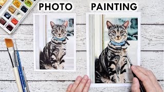 Attempt at Photorealistic Watercolor Painting Cat [upl. by Dicky]