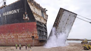 Extreme Way They Manually Scrap a Gigantic Ship Stranded on the Beach [upl. by Bohner]