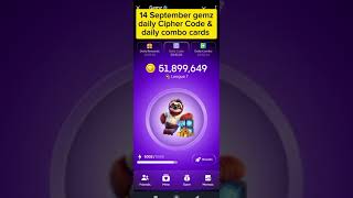 14 September Gemz daily cipher code amp daily combo cards  Gemz Coin [upl. by Decima516]