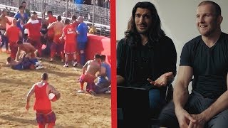 UFC Fighters React to MMA Football Calcio Storico feat Elias Theodorou and Misha Cirkunov [upl. by Eolcin]