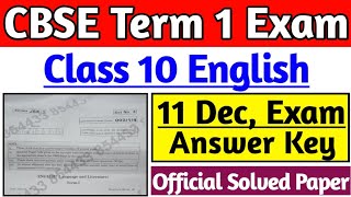 Class 10 English 00214 Answer Key Cbse Term 1 Exam English 10th Class Question Paper Answer Key [upl. by Matuag]