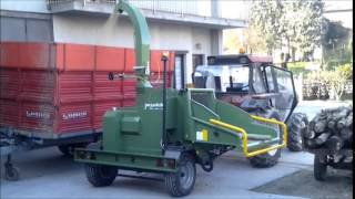 PTH 300 G Pezzolato drum wood chipper at work with 70 Hp power tractor [upl. by Nnylamme676]