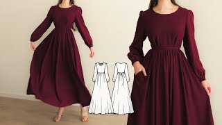 Sewing Tutorial for Modest Maxi Linen Dress  Sewing Pattern 🌸 [upl. by Aketal]