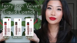 Fenty Icon Velvet Lipstick Review  shade MVP Bread winner amp HBIC [upl. by Catrina]