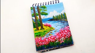 Aesthetic scenery painting tutorial  water Colour Scenery Drawing [upl. by Sipple72]