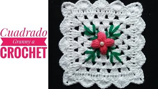 Cuadrado tejido a CrochéCROCHET Flower granny squareHow to crochet Granny SquareCarpeta a Croché [upl. by Malin]