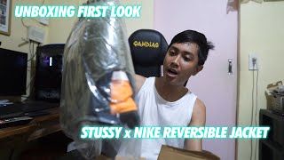 FIRST LOOK at the NEW DROP Stussy x Nike Reversible Varsity Jacket Olive UNBOXING [upl. by Nennarb699]