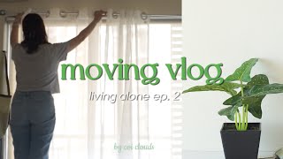 MOVING IN VLOG pt 2 🌱mini groceries kitchen organizing amp curtain installation living alone in ph [upl. by Ymac]