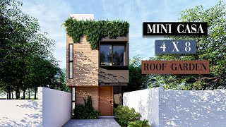 CASA 4 X 8 METROS  MINICASA MODERNA  2 RECAMARAS  ROOF GARDEN [upl. by Madoc]