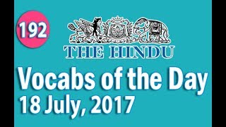 Daily The Hindu Vocabulary 18 July 2017  Learn 10 New Words with Tricks  Day192 [upl. by Nailimixam]