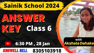 ANSWER KEY  Sainik School 2024 Class 6  Akshata Dahake Knowell Bell 8305103918 [upl. by Rufina]