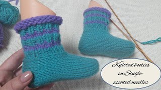 How to Knit Baby Booties Shoes tutorialon Singlepointed needles [upl. by Ramoh]