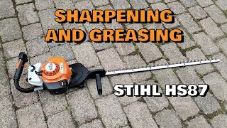 STIHL Hedge Trimmer SHARPENING and GREASING Maintenance [upl. by Marguerita]