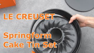 LE CREUSET Bakeware Springform Cake Tin Set with Funnel insert Backform  UNBOXINGamp REVIEW [upl. by Aig453]