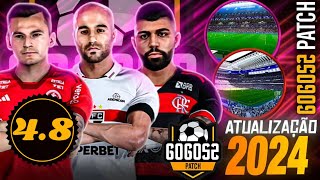 GOGOSZ PATCH 2024  V48 UP PES 2021 PC TEMPORADA 2024 COM KITS E ELENCOS ATUALIZADOS MOD 4K HDR [upl. by Aisela]