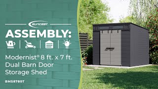 Modernist® 8 ft x 7 ft Dual Barn Door Storage Shed Assembly Video [upl. by Adnolor]