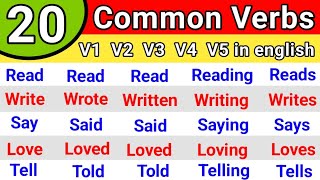 20 COMMON VERBS in English  V1 V2 V3 V4 V5 Verbs List  Verbs in English Grammar [upl. by Iny]