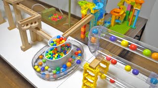 Marble run race ASMR ☆ Round and round transparent tunnel colorful elevator and usual wooden slope [upl. by Ahsimed]