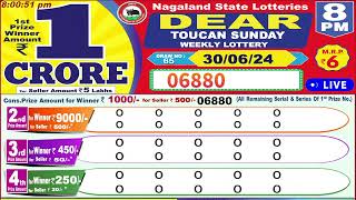 Dear Toucan Sunday Weekly Lottery 8PM 30062024 Dear Nagaland State Lotteries Live Draw Results [upl. by Eivi13]