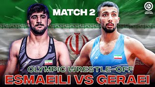 Paris 2024 WrestleOff Match 2 Mohammadreza GERAEI IRI vs Saeid ESMAEILI LEIVESI IRI [upl. by Yelrihs606]