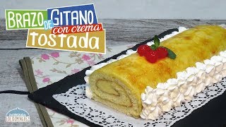 Brazo de gitano con crema tostada o pionono de crema Loli Domínguez Paso a paso [upl. by Ecirahs]