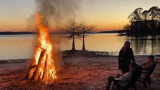 HUGE CAMPFIRE AT SUNSET TOLEDO BEND RESERVOIR LOUISIANA [upl. by Notyad]