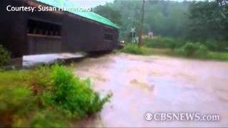 Caught on tape Irenes flooding takes out bridge [upl. by Dygall]