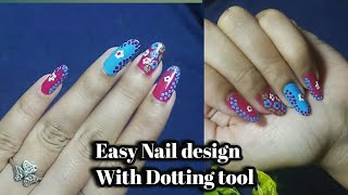 Easy Nail Design with dotting tool💅🏻💙🌺 Top Easy Nail Art at Home [upl. by Zeiger83]