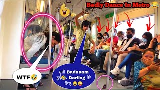 Badly Dance In Delhi Metro 😂  Metro Prank  Funny Dilogue In Metro  Full Bagga Pranks [upl. by Glaser551]